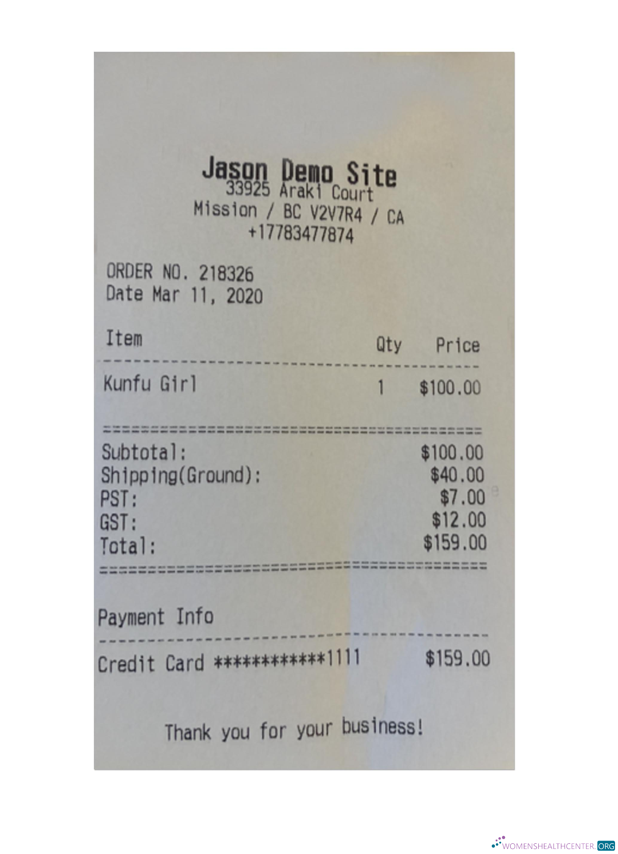 Download JASON DEMO SITE receipt Photoshop template